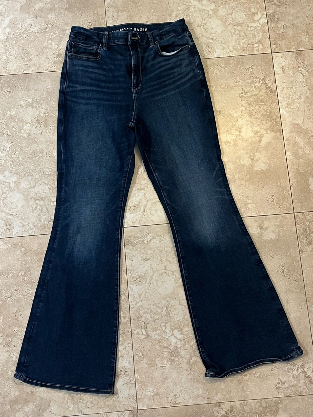 American Eagle Outfitters Dark Blue Curvy Super High Rise Flare
